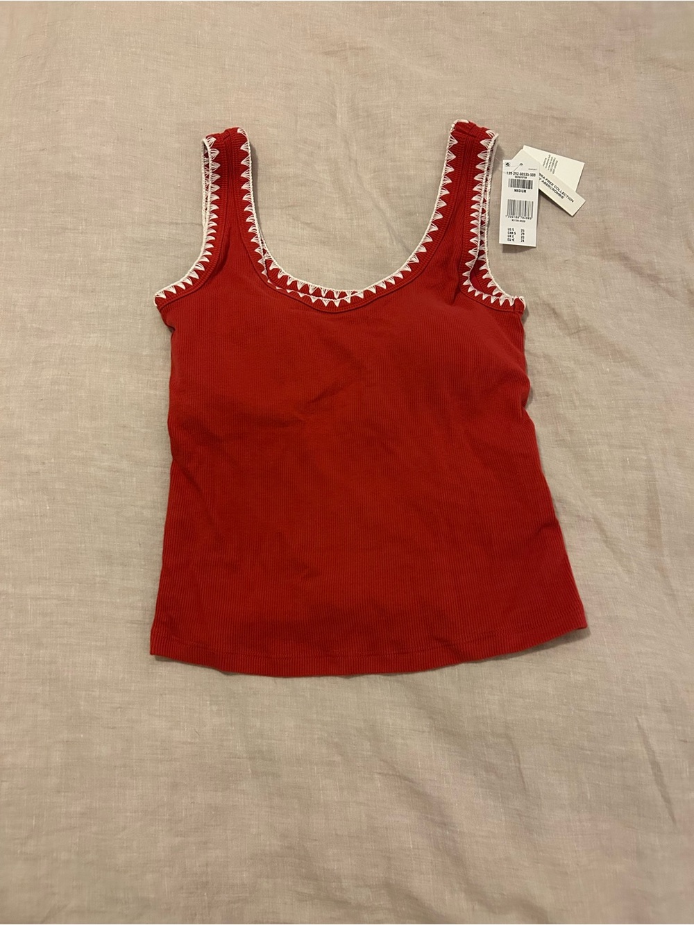 Abercrombie & Fitch Red Tank with White Crochet Trim
